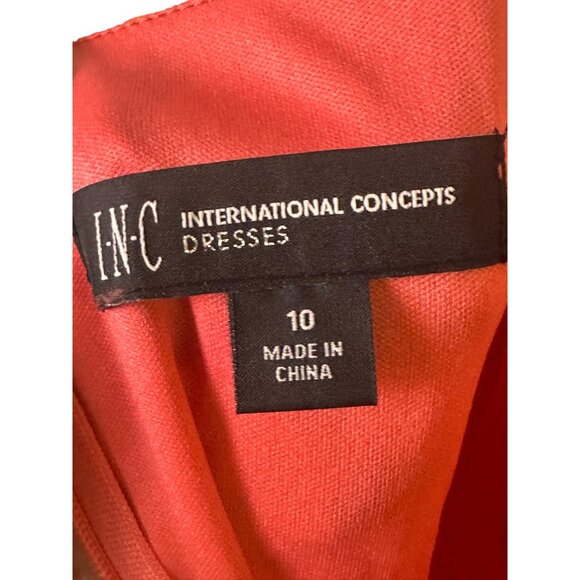 INC Size 10 International Concept Midi Lined Orange Floral Tiered Dress - Picture 5 of 9